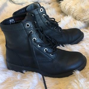 Black leather combat boots